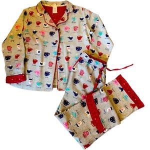 Munki Munki Size Small Pajama Set Gray Multicolor Coffee Cup "Purffect" Pattern